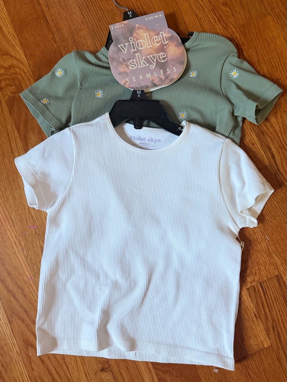 Violet Skye Kids 2-Pack Seamless Tee Set - White & Sage Daisy